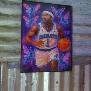 Baron Davis Charlotte Hornets Airbrushed Style Framed Art Print Vintage NBA
